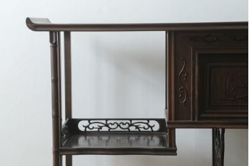 和製ビンテージ　民芸家具　縞黒檀(シマコクタン)無垢材　上品な色味と艶が魅力的な飾り棚(茶棚、違い棚、収納棚、戸棚、ヴィンテージ)(R-076019)