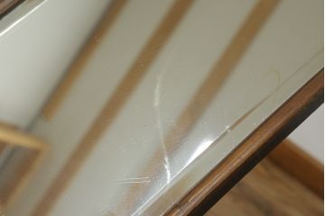 和製アンティーク　高級品!!　総桑材　上質な和の空間づくりにおすすめの彫刻入り姿見(スタンドミラー、鏡)(R-076026)