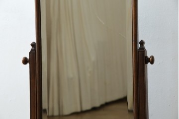 和製アンティーク　高級品!!　総桑材　上質な和の空間づくりにおすすめの彫刻入り姿見　(R-076026)