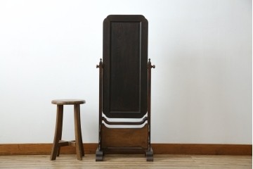 和製アンティーク　高級品!!　総桑材　上質な和の空間づくりにおすすめの彫刻入り姿見　(R-076026)