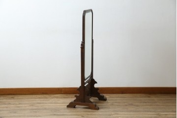 和製アンティーク　高級品!!　総桑材　上質な和の空間づくりにおすすめの彫刻入り姿見　(R-076026)