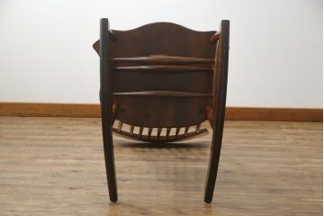 中古　美品　松本民芸家具　くつろぎの時間にぴったりなJ型ロッキングチェア(アームチェア、揺り椅子、板座チェア、イス)(定価約24万円)(R-076031)