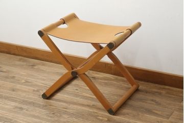 中古　HERMES(エルメス)　本革　PIPPAシリーズ　イエローカラーのレザーが魅力的な折り畳み式チェア(スツール、折りたたみ、イス)(定価約160万円)(R-076033)