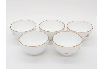 大倉陶園(OKURA、OAC)　小花　プチローズ　可憐で上品な雰囲気を醸し出す茶器セット(バラ、薔薇、急須、湯呑み5客、湯のみ、箱付き、洋食器)(R-076035)