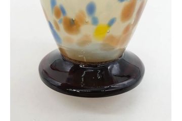 昭和レトロ　戦前　大正　可愛らしいデザインの古いマーブルガラス花瓶2個セット(フリル、色被せ、一輪挿し、花入、花器、硝子、吹きガラス)(R-076039)
