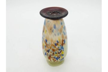昭和レトロ　戦前　大正　可愛らしいデザインの古いマーブルガラス花瓶2個セット(フリル、色被せ、一輪挿し、花入、花器、硝子、吹きガラス)(R-076039)