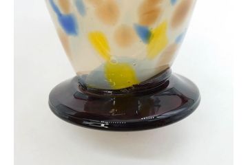 昭和レトロ　戦前　大正　可愛らしいデザインの古いマーブルガラス花瓶2個セット(フリル、色被せ、一輪挿し、花入、花器、硝子、吹きガラス)(R-076039)