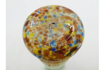 昭和レトロ　戦前　大正　可愛らしいデザインの古いマーブルガラス花瓶2個セット(フリル、色被せ、一輪挿し、花入、花器、硝子、吹きガラス)(R-076040)