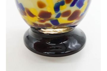 昭和レトロ　戦前　大正　可愛らしいデザインの古いマーブルガラス花瓶2個セット(フリル、色被せ、一輪挿し、花入、花器、硝子、吹きガラス)(R-076040)