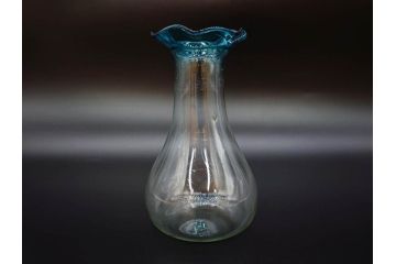戦前　大正〜昭和初期　昭和レトロ　青フリル　澄んだブルーカラーが素敵なガラス花瓶2個セット(一輪挿し、花入、花器、硝子)(R-076041)