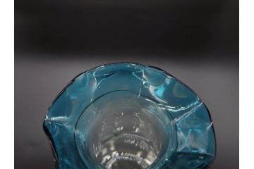 戦前　大正〜昭和初期　昭和レトロ　青フリル　澄んだブルーカラーが素敵なガラス花瓶2個セット(一輪挿し、花入、花器、硝子)(R-076041)