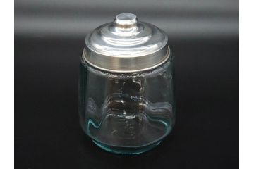 昭和レトロ　当時物　大正〜昭和初期　アルミ蓋　昔懐かしい雰囲気漂うガラス瓶3個セット(キャニスター、ガラスビン、硝子、菓子瓶、フタ付き)(R-076042)