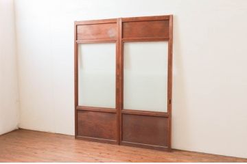 アンティーク建具　明るい木色が温かみを感じるガラス戸2枚セット(引き戸)(R-076045)