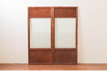 アンティーク建具　明るい木色が温かみを感じるガラス戸2枚セット(引き戸)(R-076045)
