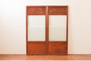 アンティーク建具　明るい木色が温かみを感じるガラス戸2枚セット(引き戸)(R-076045)