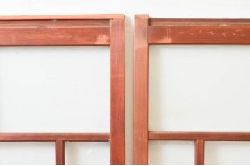 アンティーク建具　大正ロマン　古い木味が趣あふれるガラス戸4枚セット(引き戸)(R-076046)
