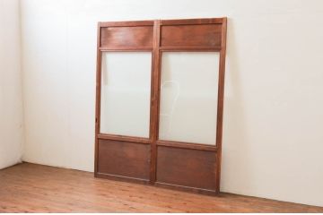 アンティーク建具　明るい木色が温かみを感じるガラス戸2枚セット(引き戸)(R-076047)