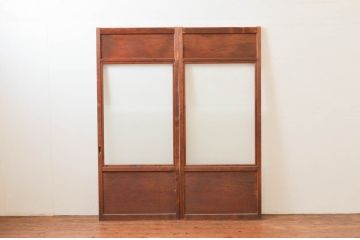 アンティーク建具　明るい木色が温かみを感じるガラス戸2枚セット(引き戸)(R-076047)