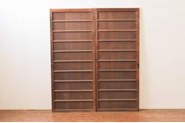 アンティーク建具　心和ませる古い木味が魅力的な舞良戸2枚セット(横桟引き戸、まいらど、板戸、引き戸)(R-076049)