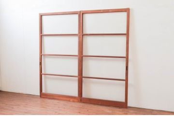 アンティーク建具　趣ある木味が魅力的なガラス戸2枚セット(引き戸)(R-076054)