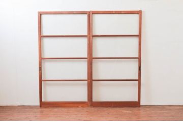 アンティーク建具　趣ある木味が魅力的なガラス戸2枚セット(引き戸)(R-076054)