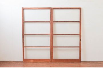 アンティーク建具　趣ある木味が魅力的なガラス戸2枚セット(引き戸)(R-076054)