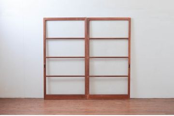 アンティーク建具　趣ある木味が魅力的なガラス戸2枚セット(引き戸)(R-076055)