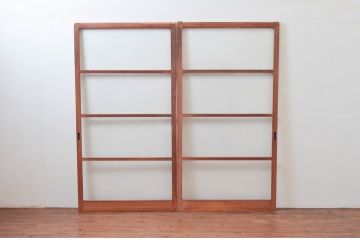 アンティーク建具　趣ある木味が魅力的なガラス戸2枚セット(引き戸)(R-076055)