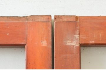 アンティーク建具　明るい木色がレトロな雰囲気を盛り上げるガラス戸2枚セット(引き戸)(R-076061)