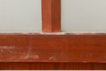 アンティーク建具　明るい木色がレトロな雰囲気を盛り上げるガラス戸2枚セット(引き戸)(R-076061)