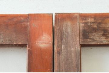 アンティーク建具　明るい木色がレトロな雰囲気を盛り上げるガラス戸2枚セット(引き戸)(R-076061)
