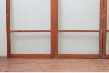 アンティーク建具　レトロ空間におすすめ!素朴な木味が魅力的なガラス窓4枚セット(引き戸、ガラス戸)(R-076063)