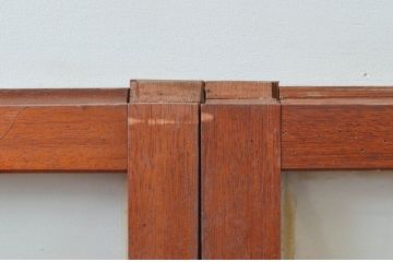 アンティーク建具　レトロ空間におすすめ!素朴な木味が魅力的なガラス窓4枚セット(引き戸、ガラス戸)(R-076063)