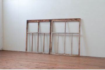 アンティーク建具　どこか懐かしさを感じるガラス窓2枚セット(引き戸、ガラス戸)(R-076064)