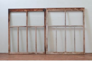 アンティーク建具　どこか懐かしさを感じるガラス窓2枚セット(引き戸、ガラス戸)(R-076064)