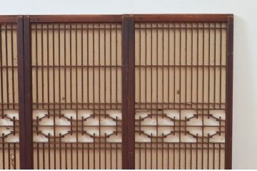 アンティーク建具　上品な組子が空間のアクセントになる障子付き書院戸4枚セット(窓、引き戸、障子戸)(R-076065)