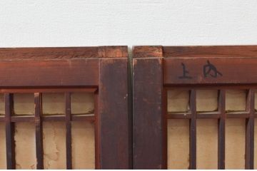 アンティーク建具　上品な組子が空間のアクセントになる障子付き書院戸4枚セット(窓、引き戸、障子戸)(R-076065)
