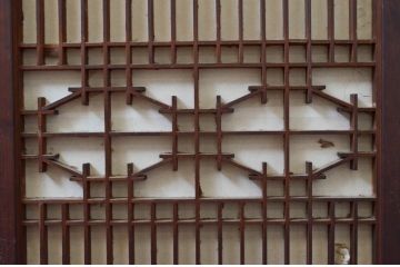 アンティーク建具　上品な組子が空間のアクセントになる障子付き書院戸4枚セット(窓、引き戸、障子戸)(R-076065)
