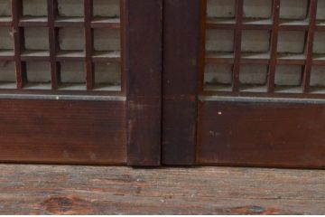 アンティーク建具　上品な組子が空間のアクセントになる障子付き書院戸4枚セット(窓、引き戸、障子戸)(R-076065)