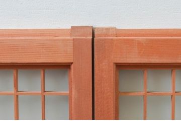アンティーク建具　躍動感あふれる虎の彫刻が目を惹く書院戸4枚セット(窓、引き戸、ガラス戸)(R-076067)