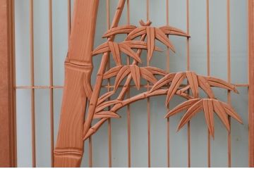 アンティーク建具　躍動感あふれる虎の彫刻が目を惹く書院戸4枚セット(窓、引き戸、ガラス戸)(R-076067)