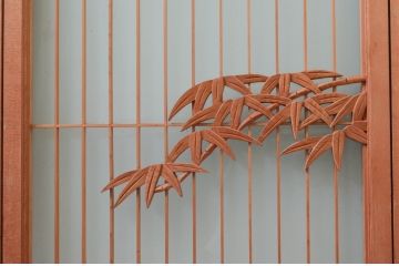 アンティーク建具　躍動感あふれる虎の彫刻が目を惹く書院戸4枚セット(窓、引き戸、ガラス戸)(R-076067)