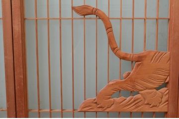 アンティーク建具　躍動感あふれる虎の彫刻が目を惹く書院戸4枚セット(窓、引き戸、ガラス戸)(R-076067)