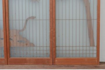 アンティーク建具　躍動感あふれる虎の彫刻が目を惹く書院戸4枚セット(窓、引き戸、ガラス戸)(R-076067)