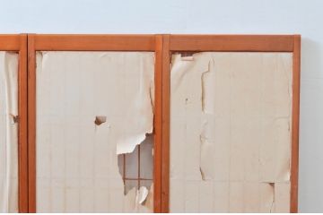 アンティーク建具　富士山・松・鶴　縁起物の彫刻が魅力の障子付き書院戸4枚セット(窓、引き戸、障子戸)(R-076068)