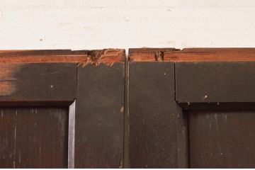 アンティーク建具　和モダンな空間づくりにおすすめの幅広ガラス帯戸2枚セット(引き戸、板戸、ガラス戸)(R-076069)