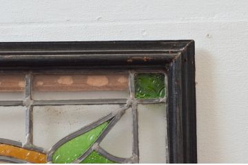 ビンテージ建具　華やかな鳥の図柄が存在感を放つステンドグラス1枚(明り取り、明かり取り、窓、ヴィンテージ)(R-076071)