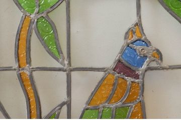 ビンテージ建具　華やかな鳥の図柄が存在感を放つステンドグラス1枚(明り取り、明かり取り、窓、ヴィンテージ)(R-076071)