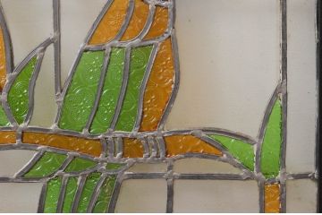 ビンテージ建具　華やかな鳥の図柄が存在感を放つステンドグラス1枚(明り取り、明かり取り、窓、ヴィンテージ)(R-076071)