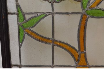 ビンテージ建具　華やかな鳥の図柄が存在感を放つステンドグラス1枚(明り取り、明かり取り、窓、ヴィンテージ)(R-076071)